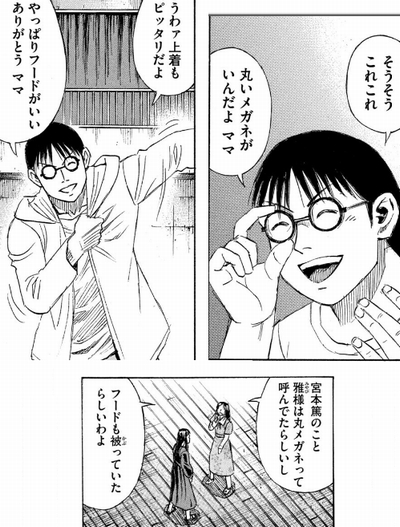 フード 丸メガネ